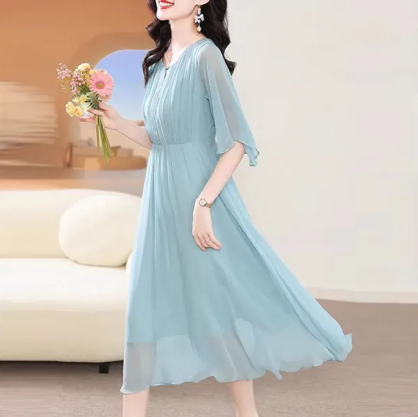 シフォンワンピース無地AラインVネック｜個性的なデザイン