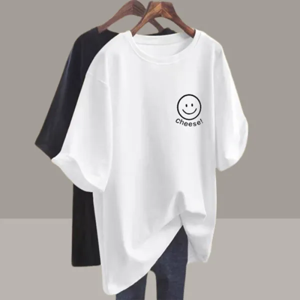 6色展開コーディネート自在カジュアルプリント体型カバーゆったりシンプルTシャツ