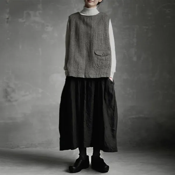 二点セット人気上昇中シンプルノースリーブ柔軟加工レトロベスト+Aラインスカートセットアップ