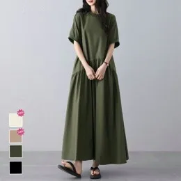 ロングワンピース フレアワンピース レディース ワンピース ロング 半袖 カジュアル  ゆったり 体系カバー 着やせ 春夏 ナチュラル 20代 30代 40代 50代 ワンピスター