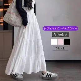スカート ティアードスカート ボトムス レディース 無地 ロング丈マキシ丈スカート  ウエストゴム  ファッション 上品 きれいめ 大人  着痩せ  春服 秋服 カジュアル 白 黒 フレア Aライン ふんわり 薄手 裏地あり 春夏 お洒落