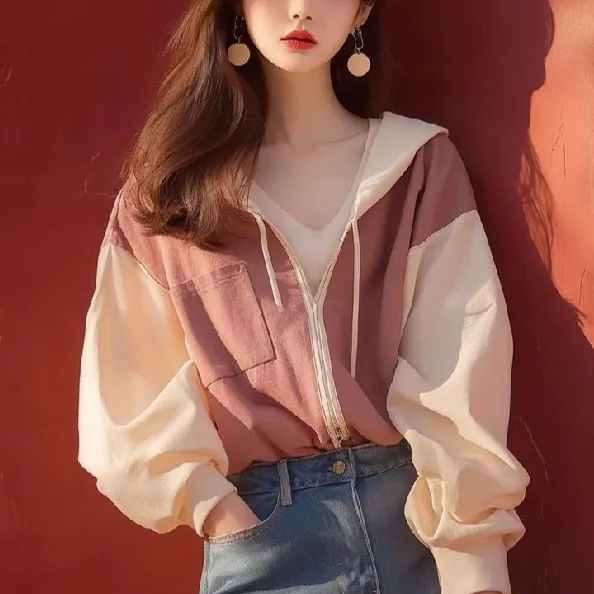 秋 韓国スタイル ニッチ 長袖 フード付き スウェット アウター