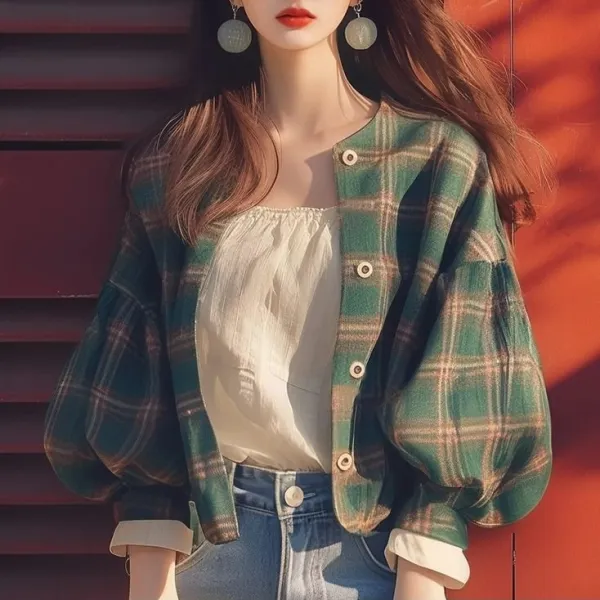 気分転換 レトロ カジュアル チェック柄 ボタン コーディネート自在 カーディガン