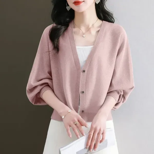 「今 着たい」 ショート丈 無地 長袖 ボタン Vネック エレガント カーディガン