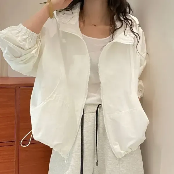 絶対欲しい 無地 長袖 ファスナー ポケット付き フード付き シンプル UVカット カーディガン