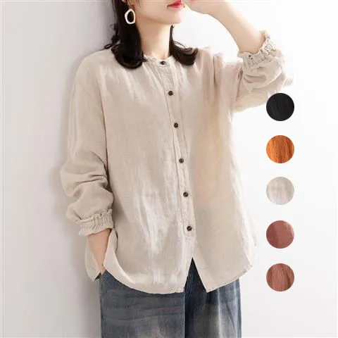 コーデの主役に！ 柔軟加工 長袖 無地 ボタン ラウンドネック シンプル 綿麻 通気性良い シングルブレスト 日焼け止め  カーディガン