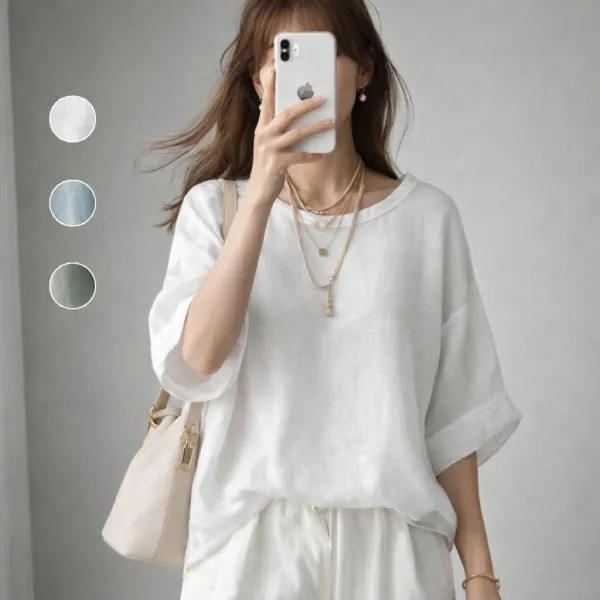 【全3色】Tシャツ無地ラウンドネック｜ゆったり可愛い