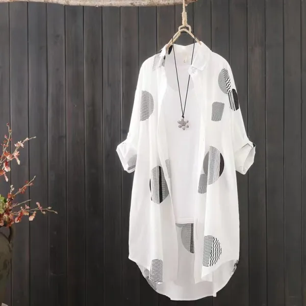 シャツ長袖ドット柄プリント日焼け止め服