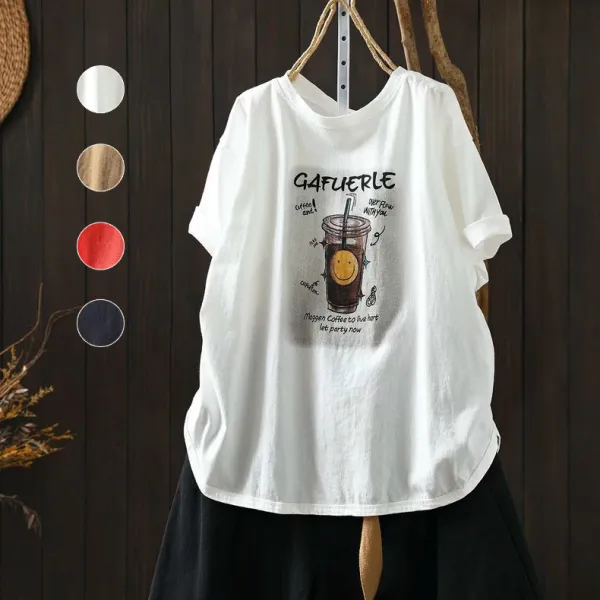 【全4色】Tシャツラウンドネックプリント半袖｜ゆったり