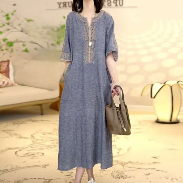 ワンピースストレートVネックレトロビックシルエット | 人気上昇中