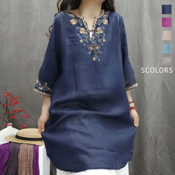 【全5色】Vネック刺繍七分袖｜女っぽさが漂う
