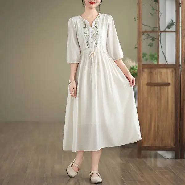 刺繍  ワンピース  スリムに見える  ゆったり  ロング  普通  気質  中華風  新作  レディース