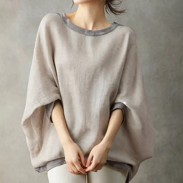 Tシャツ レディース 半袖 5分袖 ドルマンスリーブ 丸襟 クルーネック トップス カットソー ゆったり 体型カバー カジュアル 無地 2026 夏新作 大人 きれいめ 着痩せ 通勤