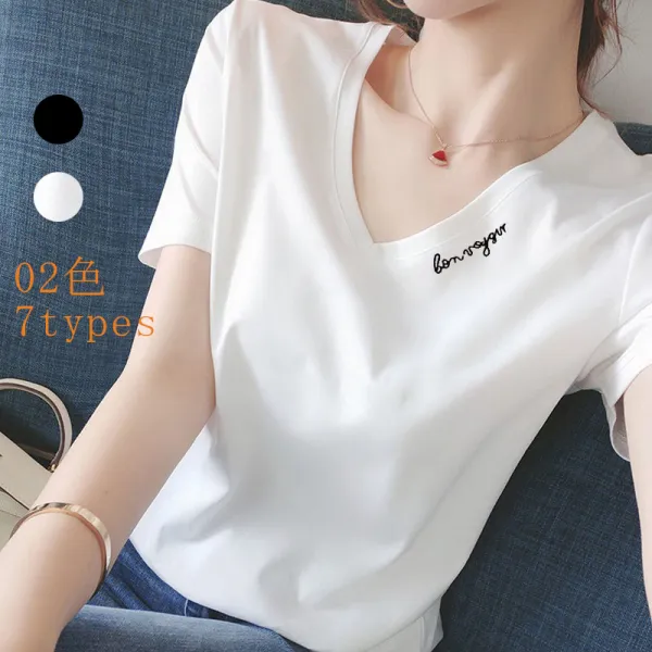 「奇跡の再販」 プルオーバー プリント 半袖 アルファベット ラウンドネック シンプル Tシャツ ブラック 黑 ホワイト 白