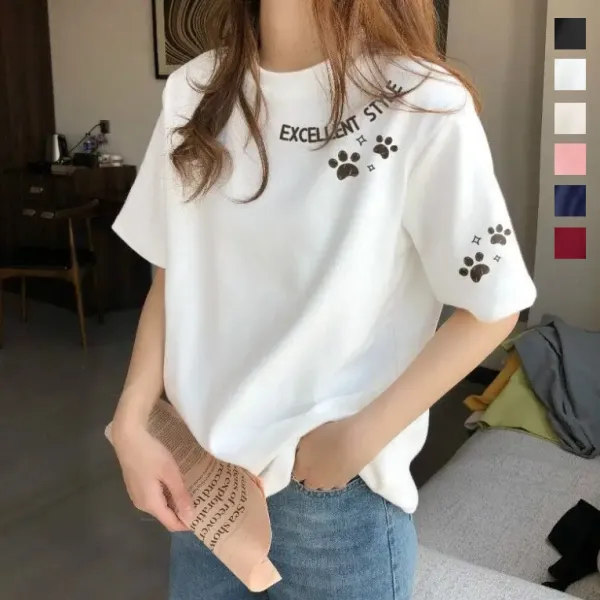 【全6色】マルチロゴパターンTシャツラウンドネック プルオーバー 落ち肩スリーブ プリント 半袖 | 雑誌に掲載された