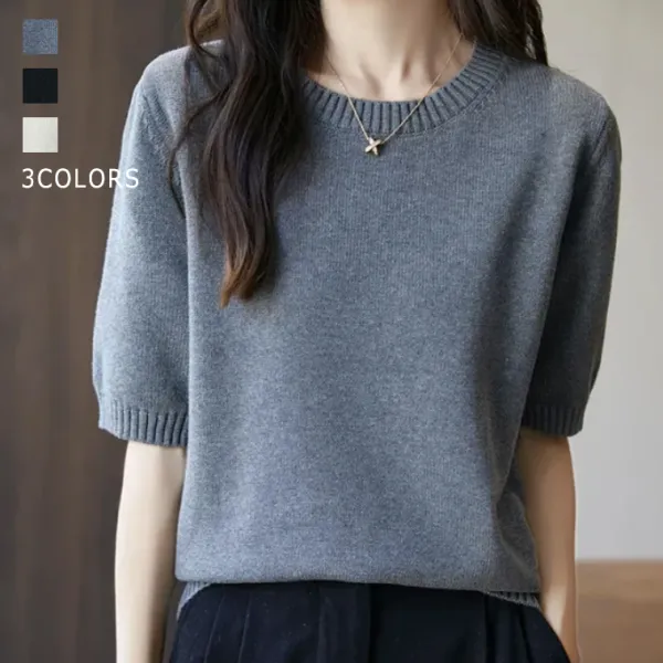 【全3色】ニット t シャツ プルオーバー半袖ラウンドネック無地 | コーデの主役に！
