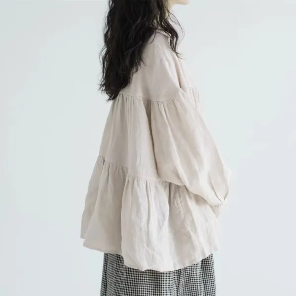 ベージュ  ゆったり  クルーネック  プルオーバー  リネン  新作