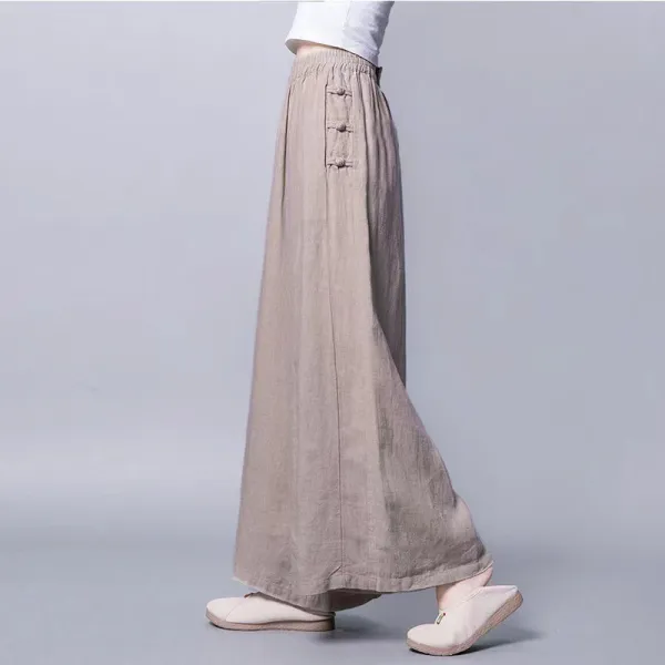 九分丈パンツ  ワイドパンツ  ベージュ  コットン  ゆったり  ハイウエスト  綿麻  薄  通気性良い  レディース