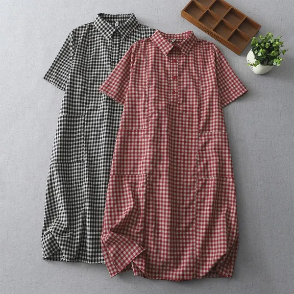 シャツ  ワンピース  カジュアル  コットン  ゆったり  夏服  普通  コットン100%  気質  新作  レディース  ミディ丈 / ミディアム丈  大きめサイズ