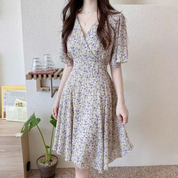 ワンピース  花柄  すがすがしい  半袖  夏服  気質  新作  おしゃれ / ファッション  2025  フレンチスタイル  レディース