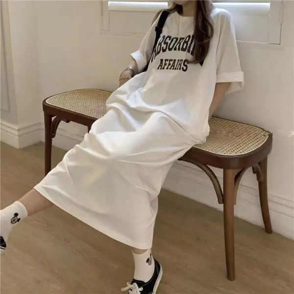 Tシャツ  ワンピース  カジュアル  ロングワンピース  ゆったり  ロング  夏服  韓国風  レディース  大きめサイズ