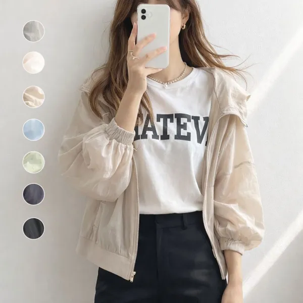 カーディガン日焼け止め服無地ジッパーフード付き