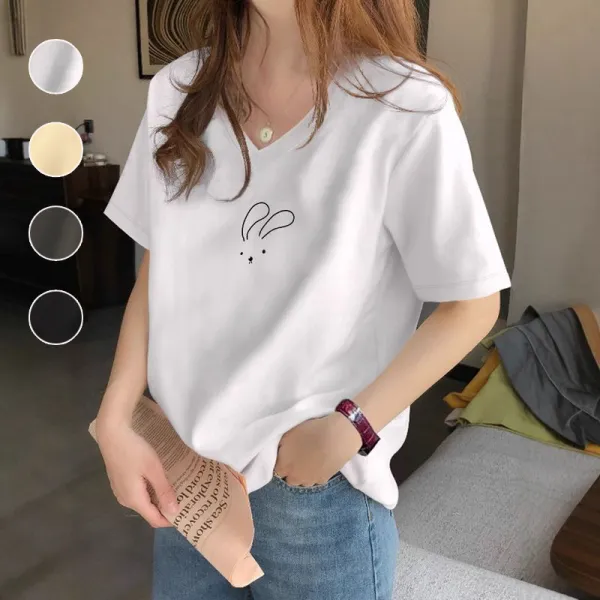 【全4色】Tシャツ半袖動物柄Vネック｜可愛い