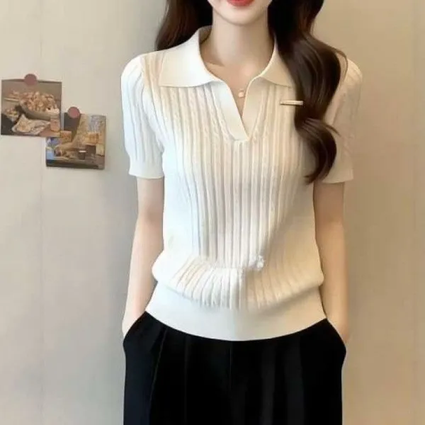 Ｔシャツ無地折り襟半袖｜おしゃれ度高め