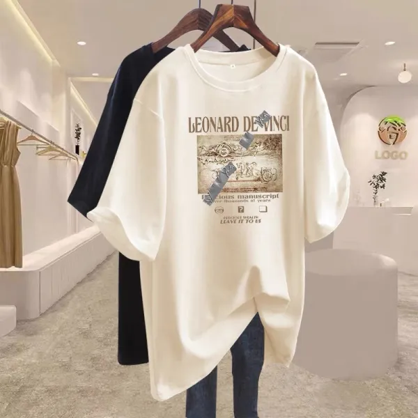 【全10色】 Tシャツ半袖プリント中長ラウンドネックプルオーバー | トレンドを先取り