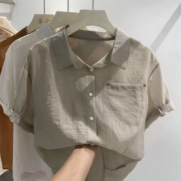 【全3色】ブラウス無地半袖シングルブレスト | お買い得
