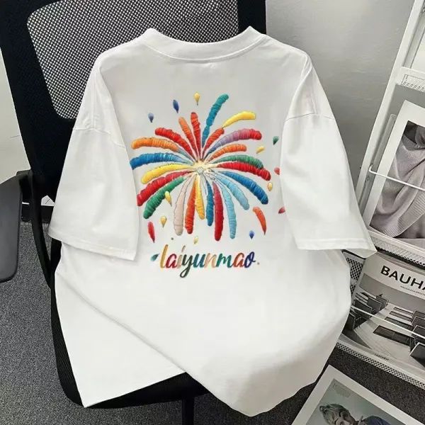 コーデの主役に！ ラウンドネック ゆったり プルオーバー プリント 半袖 カジュアル Tシャツ