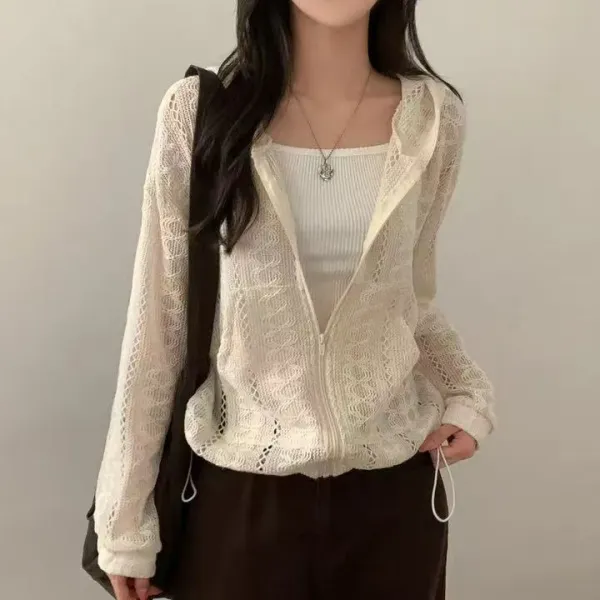 【全2色】ライトアウター長袖日焼け止め服フード付き透かし彫りファスナー | 今売れてます!