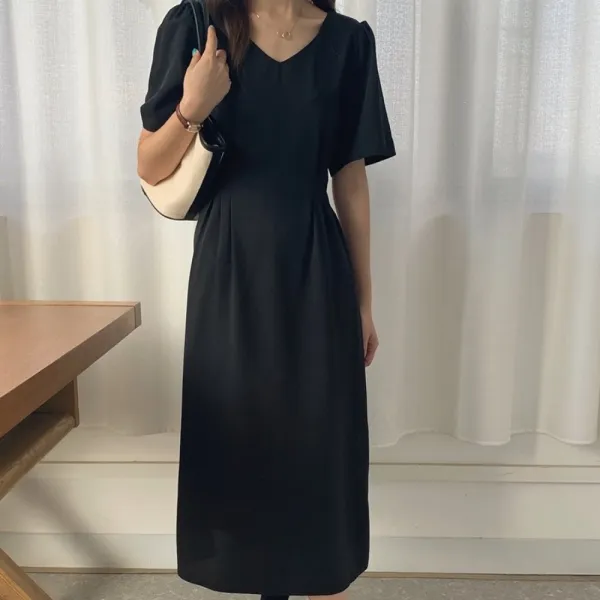 ウエストタックシェイプ半袖ワンピース