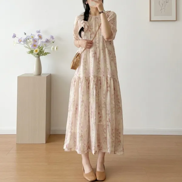 ワンピース  花柄  ロングワンピース  すがすがしい  スリムに見える  ゆったり  森ガール  文芸
