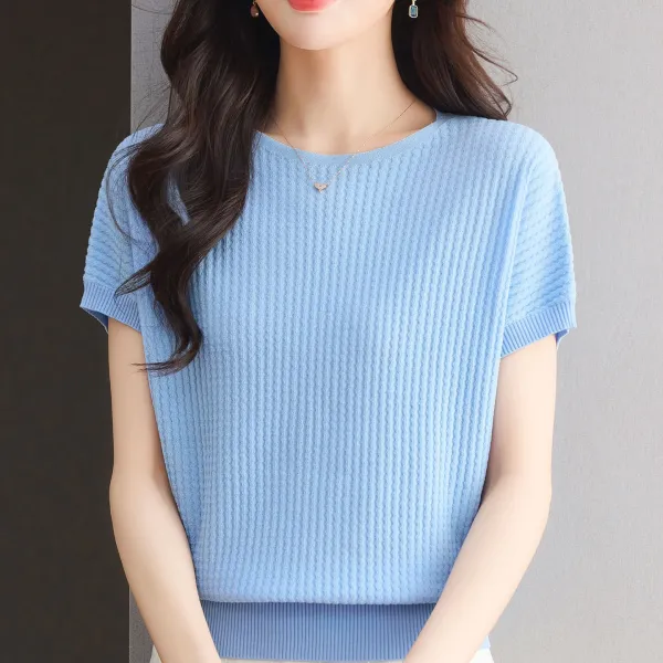 【新作】夏 レーヨン 天竺 無地 ラウンドネック 半袖Tシャツ　カジュアル きれいめ　シンプル ベーシック　レディース トップス