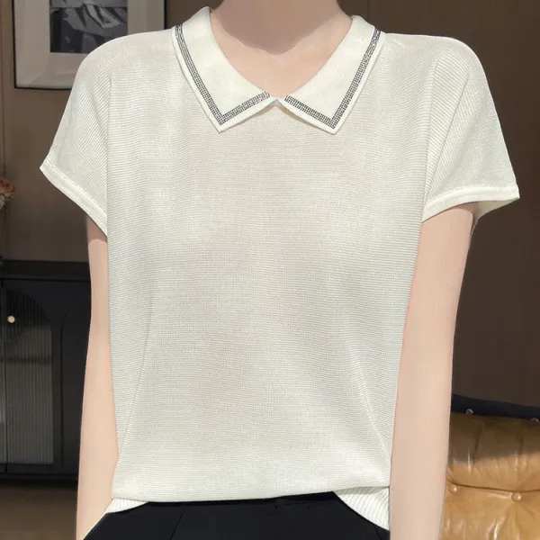 スパンコール ショートスリーブTシャツ　レディース ゆったり カジュアル 夏 シルク トップス