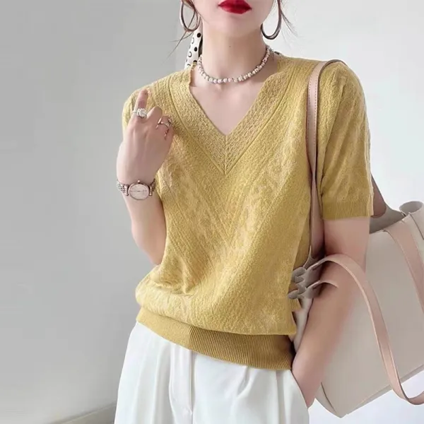 今だけ超お得 !接触冷感 ニット 着痩せ Vネック スウィート 通勤/OL カジュアル 半袖 Tシャツ 夏服 夏コーデ ファッション 今日のコーデ コーデ レディース