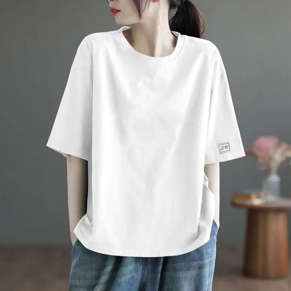 流行の予感最安挑戦無地五分袖シンプルカジュアル春夏レディースTシャツ