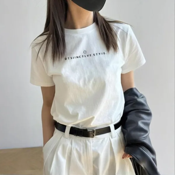 Tシャツアルファベットプリントラウンドネック | 人気新作