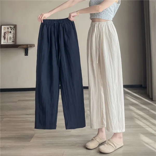 【新作】2026年 夏　リネン テンセル ワイドパンツ　薄手 さらさら 涼しい　ストレート 9分丈 8分丈　レディース パンツ