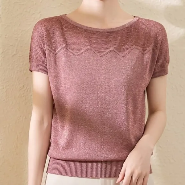大人上品 テンセル 半袖 ニット レディース サマーニット フレンチスリーブ 接触冷感 薄手 ゆったり 体型カバー ラウンドネック プルオーバー きれいめ カジュアル 夏