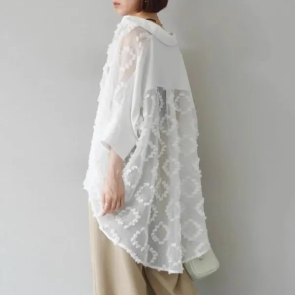 焼け止め服無地七分袖刺繍 | 存在感抜群