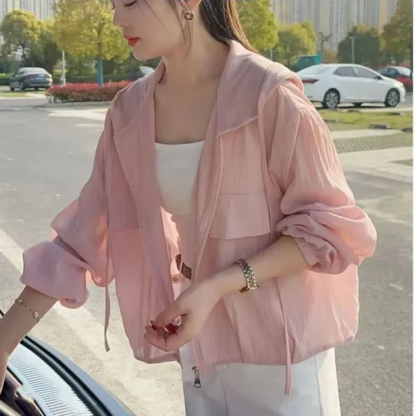 【全9色】日焼け止め服無地フード付きファスナー長袖 | 新登場