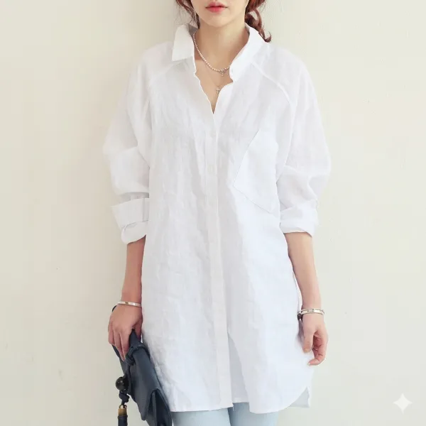 ロングシャツレディースシャツトップスチュニックシャツワンピ長袖Aライン無地ボタン付き体型カバー着痩せカジュアルゆったり