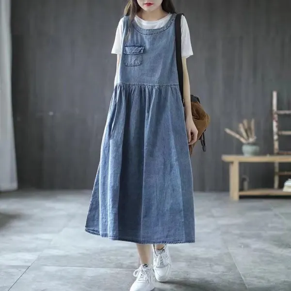 ワンピース  タンクトップ  ノースリーブ  ゆったり  Vネック  夏服  なし  普通  つりスカート  レディース  ミディ丈 / ミディアム丈  大きめサイズ