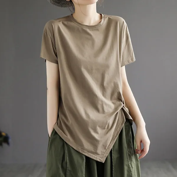 今季大注目トレンドを先取り♪ランダムティアードナチュラルシンプルプルオーバーラウンドネック森ガールTシャツ