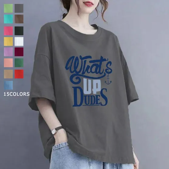 【全15色】Tシャツラウンドネックプリント半袖アルファベット | 流行の予感