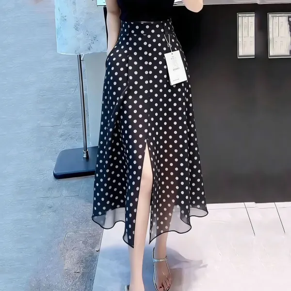 スカートシフォンAラインドット柄スリット