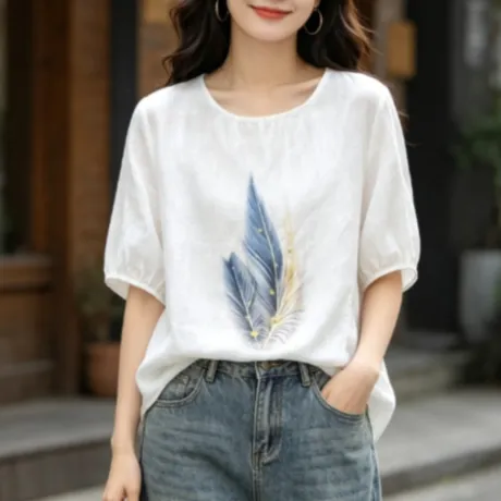 新作登場 通気性良い 大きめのサイズ感 ラウンドネック プリント 半袖  Tシャツ