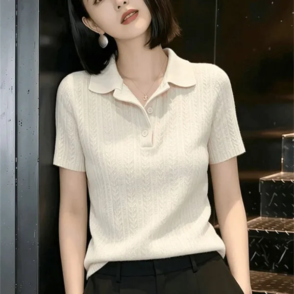 大人のお洒落をキャッチ! ボタン POLOネック 半袖 プルオーバー 無地 カジュアル Tシャツ